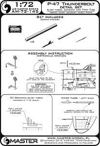 Aircraft detailing sets (brass) 1/72 Republic P-47D Thunderbolt - Browning .50 blast tubes, gunsight and Pitot Tube