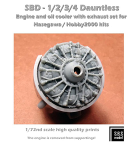 Additions (3D resin printing) 1/72 Douglas SBD-1/SBD-2/SBD-3/SBD-4 Dauntless engine, oil cooler and exhaust set 
