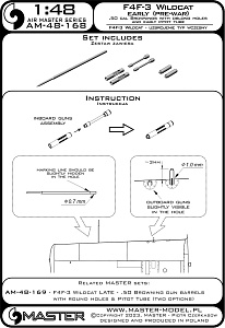 Aircraft detailing sets (brass) 1/48 Grumman F4F-3 Wildcat EARLY (pre-war) - .50 Browning gun barrels with oblong holes & early Pitot Tube