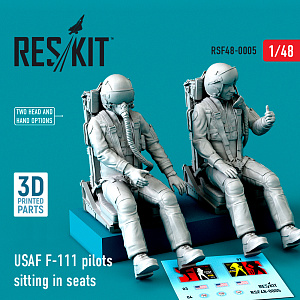 Additions (3D resin printing) 1/48 USAF General-Dynamics F-111 pilots sitting in seats (2 pcs) (ResKit)