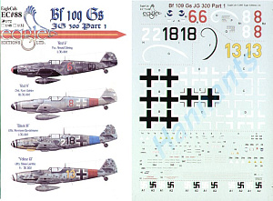 Decal 1/72 Messerschmitt Bf-109G Jagdgeschwader JG 300 Pt 1 (4) (Eagle Cal)