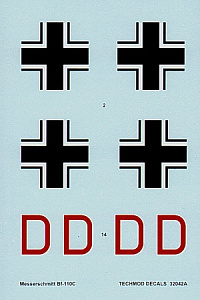 Decal 1/32 Messerschmitt Bf-110C/Bf-110D (3) (Techmod)