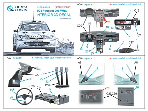Peugeot 206 WRC 3D-Printed & coloured Interior on decal paper (Tamiya) (small version)