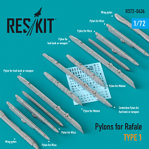 Additions (3D resin printing) 1/72 Pylons for Dassault Rafale type 1 (ResKit)