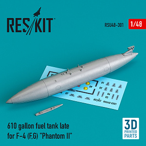 Additions (3D resin printing) 1/48 610 gallon fuel tank late McDonnell F-4F, F-4G Phantom II (ResKit)