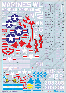 Decal 1/48 Grumman F9F Panther Decal with opportunity make 12 marking variations of F9F Panther from US NAVY and MARINES (Begemot)