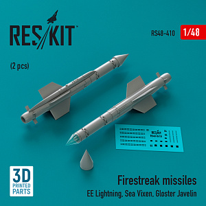 Additions (3D resin printing) 1/48 Firestreak missiles (2pcs) (BAC/EE Lightning, Sea Vixen, Gloster Javelin) (ResKit)