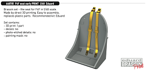 Additions (3D resin printing) 1/48 Grumman F4F-3 Wildcat seat early (3D-Printed) (designed to be used with Eduard kits) [MIDWAY DUAL COMBO]