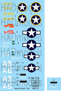 Decal 1/48 P-38 F/G above Europe (3x camo) (HAD)