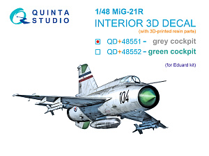 MiG-21R (grey cockpit panels) 3D-Printed & coloured Interior on decal paper (Eduard) (with 3D-printed resin parts)