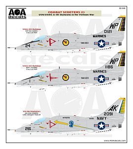 Decal 1/32 Description:Combat Scooters (1) - USN/USMC Douglas A-4E Skyhawks in the Vietnam War. This Part 1 (AOA Decals)