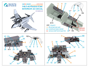 F-4D late Phantom II 3D-Printed & coloured Interior on decal paper (Academy) (Small version) (with 3D-printed resin parts)