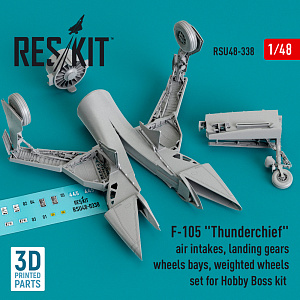 Additions (3D resin printing) 1/48 Republic F-105 Thunderchief air intakes, landing gears with wheels bays and weighted wheels set (ResKit)