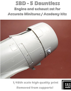 Additions (3D resin printing) 1/48 Douglas SBD-5 Dauntless engine & exhaust set (3D-Printed) (designed to be used with Academy and Accurate Miniatures kits)