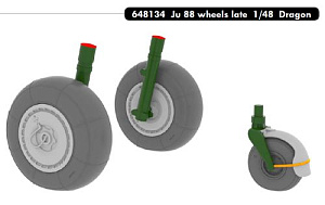Additions (3D resin printing) 1/48 Junkers Ju-88 late wheels with weighted tyre effect (designed to be used with Dragon and Drami Models kits)