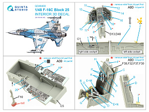 F-16C block 25 3D-Printed & coloured Interior on decal paper (Kinetic 2022 tool)