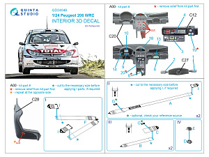 Peugeot 206 WRC 3D-Printed & coloured Interior on decal paper (Tamiya)