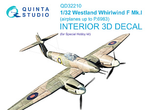 Westland Whirlwind F Mk.I 3D-Printed & coloured Interior on decal paper (Special Hobby)