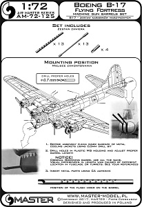 Aircraft detailing sets (brass) 1/72 Boeing B-17E/B-17F/B-17G Flying Fortress - machine gun set - Browning M2 aircraft .50 caliber barrels with flash hiders