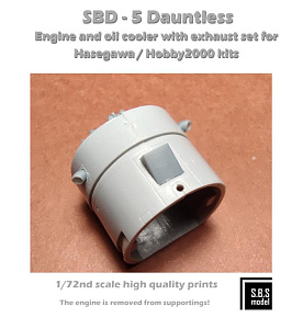 Additions (3D resin printing) 1/72 Douglas SBD-5 Dauntless engine, oil cooler and exhaust set (3d-printed) (designed to be used with Hasegawa and Hobby 2000 kits)