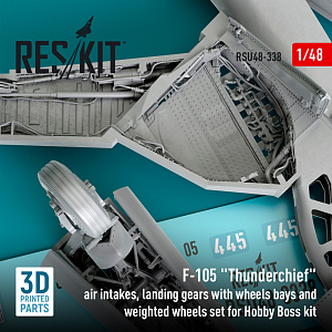 Additions (3D resin printing) 1/48 Republic F-105 Thunderchief air intakes, landing gears with wheels bays and weighted wheels set (ResKit)