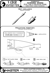 Aircraft detailing sets (brass) 1/32  Dassault-Mirage 2000 - Pitot Tube and Refueling Probe (designed to be used with Kitty Hawk Model kits)[2000C 2000D/N] 