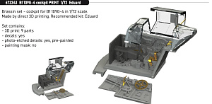 Additions (3D resin printing) 1/72 Messerschmitt Bf-109G-4 cockpit 3D-Printed (designed to be used with Eduard kits) 