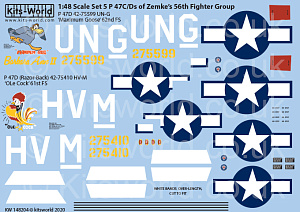 Decal 1/48 Republic P-47D Thunderbolts razorbacks (Kits-World)