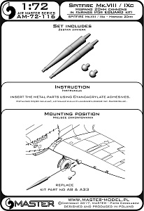 Aircraft detailing sets (brass) 1/72 Supermarine Spitfire Mk.VIII/Mk.IXc - Hispano 20mm cannons in fairings (designed to be used with Eduard kits 