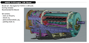 Additions (3D resin printing) 1/48 North-American P-51D-5 Mustang engine (designed to be used with Eduard kits)