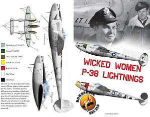 Decal 1/72 Lockheed P-38J Lightnings Wicked Women P-38 Lightnings (Bombshell)