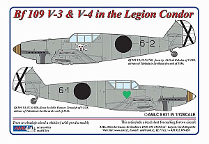 Decal 1/72 Messerschmitt Bf-109V3,V4 / 2 decal versions Legion Condor in Spain (AML)