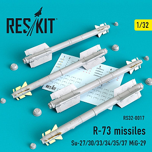 Additions (3D resin printing) 1/32 R-73 soviet missiles (4 pcs) (Sukhoi Su-27/Su-30/Su-33/Su-34/Su-35/Su-37 Mikoyan MiG-29)