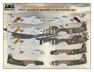 Decal 1/72 VIETNAMESE SPADS (1) VNAF Douglas AD-6/A-1H Skyraiders in the Vietnam War (AOA Decals)