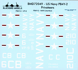 Decal 1/72 US Navy Lockheed PB4Y-2 Privateers (Blackbird Models)