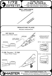Aircraft detailing sets (brass) 1/72 Northrop T-38 Talon / F-5B / RF-5A, F-5E, F-5S - Pitot Tube and 20mm gun barrels