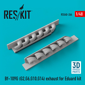 Additions (3D resin printing) 1/48 Messerschmitt Bf-109G (Bf-109G-2, Bf-109G-6, Bf-109G-10, Bf-109G-14) exhaust (ResKit)