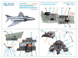 F-4S Phantom II 3D-Printed & coloured Interior on decal paper (Academy) (Small version) (with 3D-printed resin parts)