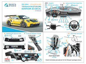 Porsche 911 GT3 RS (992) 3D-Printed & coloured Interior on decal paper (Tamiya) (with 3D-printed resin parts) 