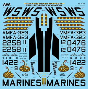 Decal 1/32 VMFA-323 Death Rattlers - USMC McDonnell F-4B Phantoms in the Vietnam War. (AOA Decals)