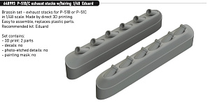 Additions (3D resin printing) 1/48 North-American P-51B/P-51C exhaust stacks w/fairing 1/48 (designed to be used with Eduard kits)