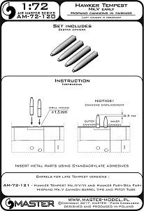 Aircraft detailing sets (brass) 1/72      Hawker Tempest Mk.V early - Hispano 20mm cannon barrels in fairings 