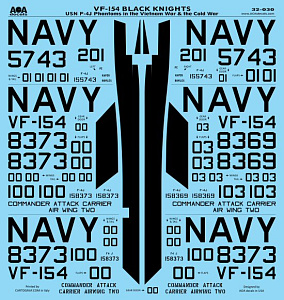 Decal 1/32      VF-154 Black Knights - USN McDonnell F-4J Phantoms in the Vietnam War & the Cold War (AOA Decals)