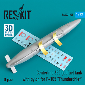 Additions (3D resin printing) 1/72 Centerline 650 gal fuel tank with pylons for Republic F-105D/F-105G Thunderchief (1 pcs) (ResKit)