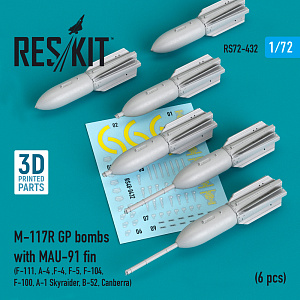 Additions (3D resin printing) 1/72 M-117R GP bombs with MAU-91 fin (6 pcs) (ResKit)