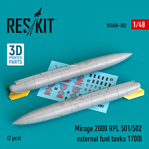 Additions (3D resin printing) 1/48 Dassault-Mirage 2000 RPL 501/502 external fuel tanks 1700lt (2 pcs)  (ResKit)