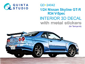 Nissan Skyline GT-R R34 V-Spec 3D-Printed & coloured Interior on decal paper (Tamiya) (with metal sticker parts)